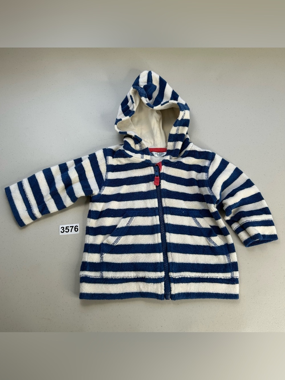 Baby Boden 6-12 Months Hoodie Zip Sweatshirt Navy White Stripes
